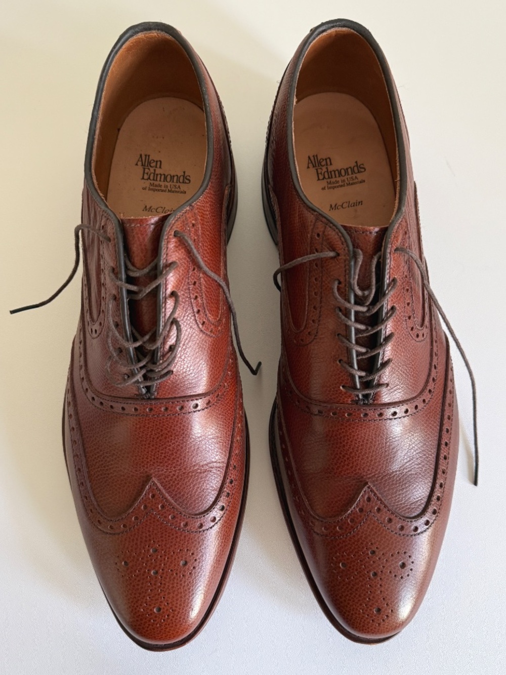Allen Edmonds McClain Mens wingtip shoes brown factory seconds US size 13D